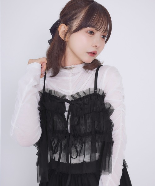 Tiny EDEN（タイニーエデン）の「【中野恵那 着用】チュールレイヤードキャミソール（前後2WAY）（キャミソール・レディース・グレー/ブラック・FREE）」の3枚目の写真