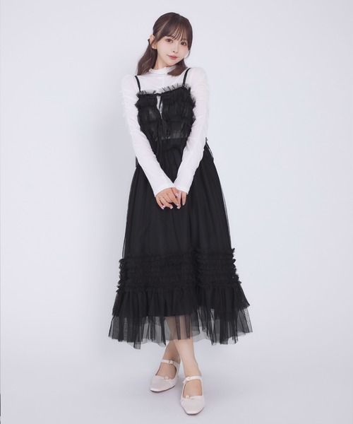 Tiny EDEN（タイニーエデン）の「【中野恵那 着用】チュールレイヤードキャミソール（前後2WAY）（キャミソール・レディース・グレー/ブラック・FREE）」の4枚目の写真