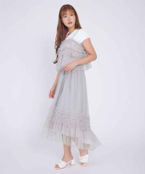 Tiny EDEN（タイニーエデン）の「【中野恵那 着用】チュールレイヤードキャミソール（前後2WAY）（キャミソール・レディース・グレー/ブラック・FREE）」の6枚目の写真