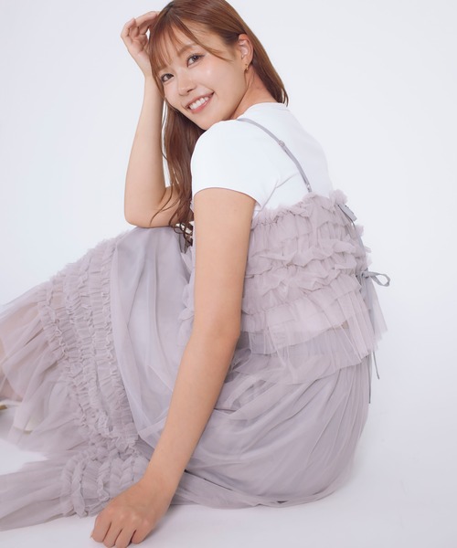Tiny EDEN（タイニーエデン）の「【中野恵那 着用】チュールレイヤードキャミソール（前後2WAY）（キャミソール・レディース・グレー/ブラック・FREE）」の5枚目の写真
