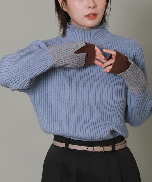 libelle more（リベル モア）の「配色レイヤード風モックネックニット（ニット/セーター・レディース・ブラック/杢グレー/オフホワイト/サックスブルー・M/L）」の4枚目の写真