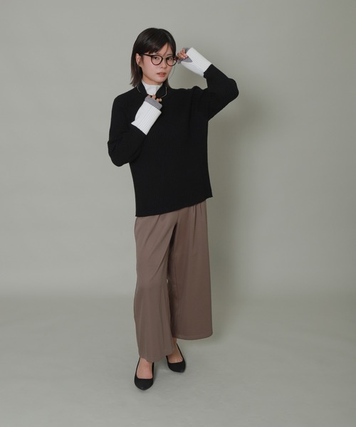 libelle more（リベル モア）の「配色レイヤード風モックネックニット（ニット/セーター・レディース・ブラック/杢グレー/オフホワイト/サックスブルー・M/L）」の5枚目の写真