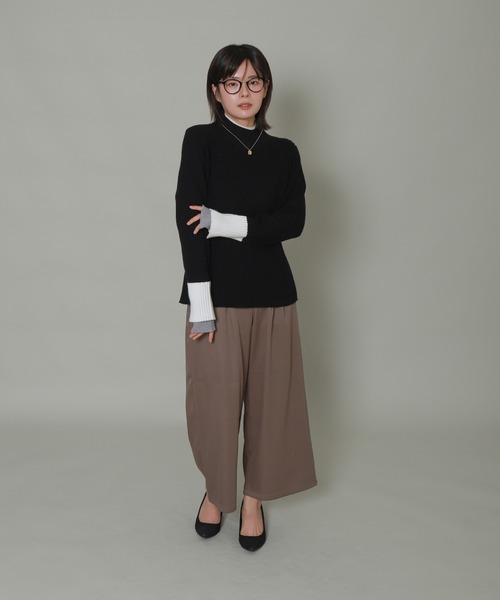 libelle more（リベル モア）の「配色レイヤード風モックネックニット（ニット/セーター・レディース・ブラック/杢グレー/オフホワイト/サックスブルー・M/L）」の6枚目の写真