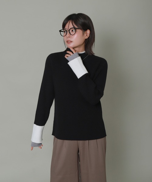 libelle more（リベル モア）の「配色レイヤード風モックネックニット（ニット/セーター・レディース・ブラック/杢グレー/オフホワイト/サックスブルー・M/L）」の10枚目の写真