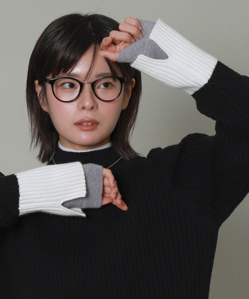libelle more（リベル モア）の「配色レイヤード風モックネックニット（ニット/セーター・レディース・ブラック/杢グレー/オフホワイト/サックスブルー・M/L）」の8枚目の写真