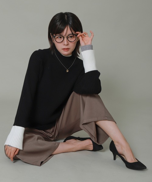 libelle more（リベル モア）の「配色レイヤード風モックネックニット（ニット/セーター・レディース・ブラック/杢グレー/オフホワイト/サックスブルー・M/L）」の9枚目の写真