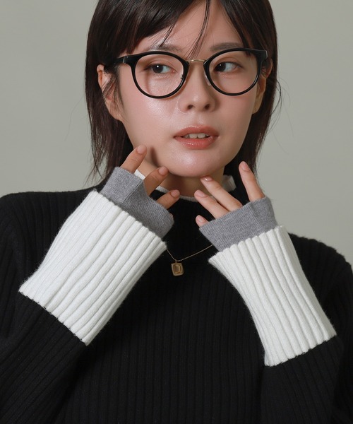 libelle more（リベル モア）の「配色レイヤード風モックネックニット（ニット/セーター・レディース・ブラック/杢グレー/オフホワイト/サックスブルー・M/L）」の14枚目の写真