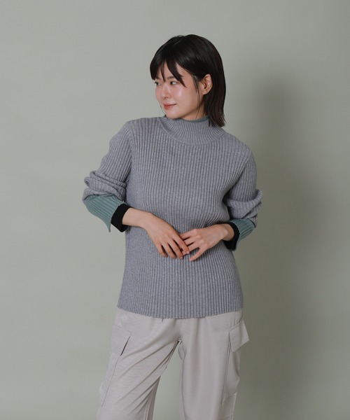 libelle more（リベル モア）の「配色レイヤード風モックネックニット（ニット/セーター・レディース・ブラック/杢グレー/オフホワイト/サックスブルー・M/L）」の16枚目の写真
