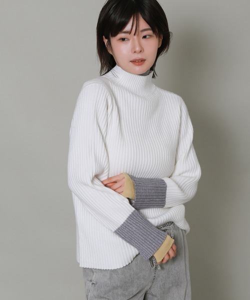 libelle more（リベル モア）の「配色レイヤード風モックネックニット（ニット/セーター・レディース・ブラック/杢グレー/オフホワイト/サックスブルー・M/L）」の21枚目の写真