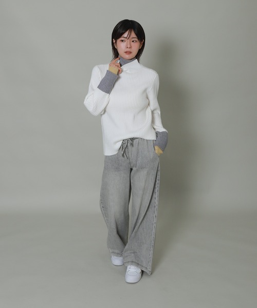 libelle more（リベル モア）の「配色レイヤード風モックネックニット（ニット/セーター・レディース・ブラック/杢グレー/オフホワイト/サックスブルー・M/L）」の22枚目の写真