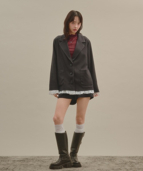 apres jour mignon(アプレジュールミニョン)の「レイヤードライクジャケット(テーラードジャケット・レディース・チャコールグレー/ブラック系その他/ブラウン系その他・フリー/LARGE)」の4枚目の写真