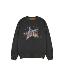 PIGMENTウォッシュ グランジ スター LETTERING オーバーサイズ スウェットシャツ ABH367-164 チャコール