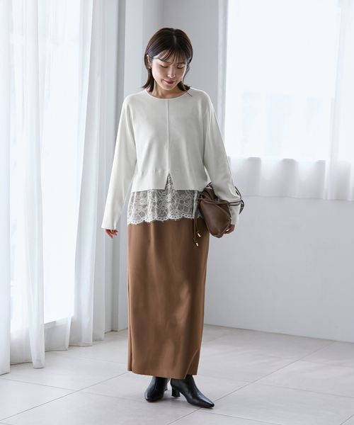 La TOTALITE(ラトータリテ)の「【洗える】レースドッキングプルオーバー(ニット/セーター・レディース・チャコールグレー/ホワイト・FREE)」の11枚目の写真