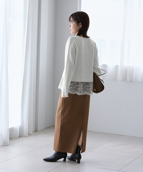 La TOTALITE(ラトータリテ)の「【洗える】レースドッキングプルオーバー(ニット/セーター・レディース・チャコールグレー/ホワイト・FREE)」の13枚目の写真