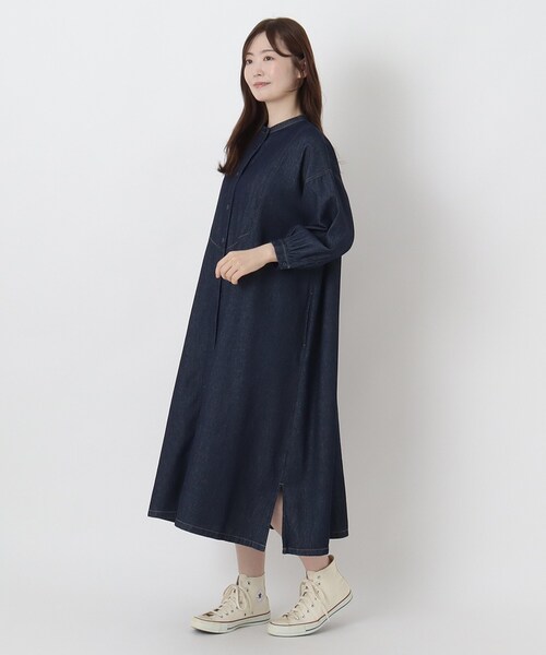 one'sterrace(ワンズテラス)の「スタンドカラー デニム 8分袖ワンピース(ワンピース・レディース・ネイビー系5/ブラック系8・02)」の14枚目の写真