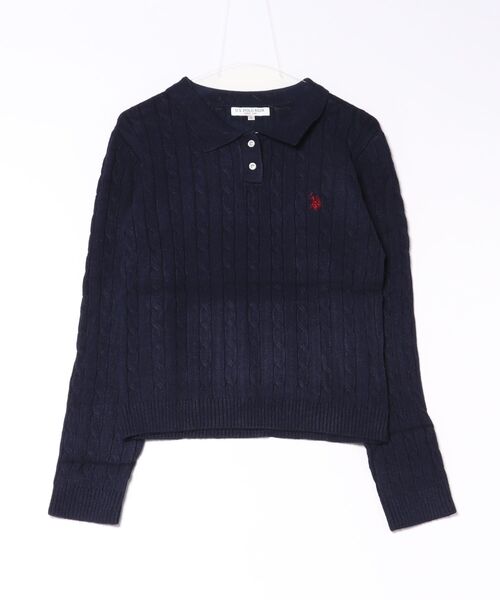 U.S. POLO ASSN.(ユーエスポロアッスン)の「【U.S. POLO ASSN./ユーエスポロアッスン】【コンパクトすぎずルーズすぎない絶妙なサイズ感】ケーブルニットポロシャツ ケーブル編み 配色デザイン 柔らかい カジュアル きれいめ(ポロシャツ・レディース・グリーン/ワイン/アイボリー/ネイビー・LARGE/MEDIUM)」の4枚目の写真