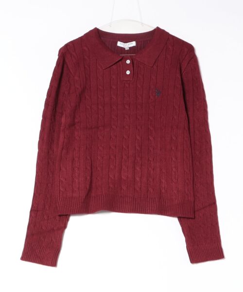 U.S. POLO ASSN.(ユーエスポロアッスン)の「【U.S. POLO ASSN./ユーエスポロアッスン】【コンパクトすぎずルーズすぎない絶妙なサイズ感】ケーブルニットポロシャツ ケーブル編み 配色デザイン 柔らかい カジュアル きれいめ(ポロシャツ・レディース・グリーン/ワイン/アイボリー/ネイビー・LARGE/MEDIUM)」の1枚目の写真