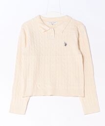 【U.S. POLO ASSN./ユーエスポロアッスン】【コンパクトすぎずルーズすぎない絶妙なサイズ感】ケーブルニットポロシャツ ケーブル編み 配色デザイン 柔らかい カジュアル きれいめ