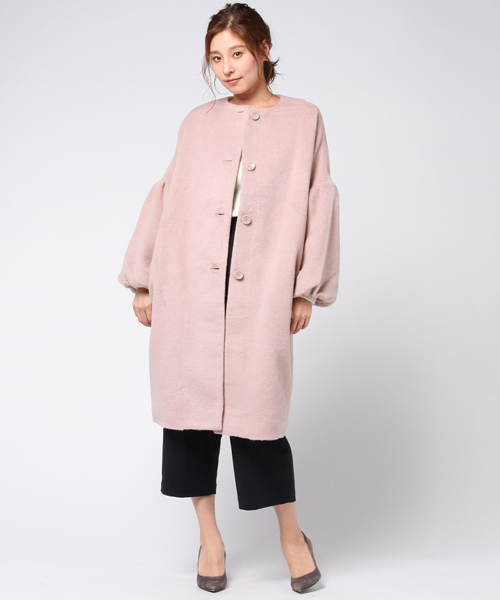 rps（アールピーエス）の「ボリューム袖ノーカラーコート（ノーカラージャケット・レディース・チャコールグレー/杢グレー/キャメル/ピンクベージュ・M）」の20枚目の写真