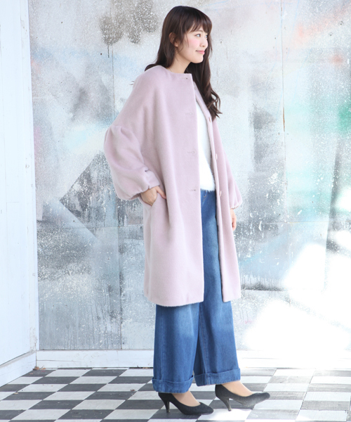 rps（アールピーエス）の「ボリューム袖ノーカラーコート（ノーカラージャケット・レディース・チャコールグレー/杢グレー/キャメル/ピンクベージュ・M）」の19枚目の写真