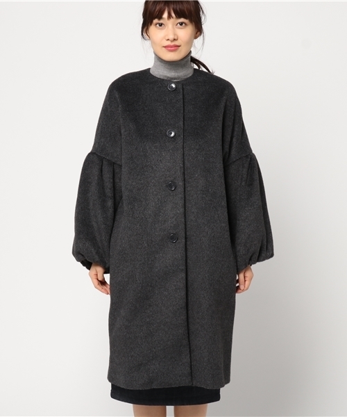 rps（アールピーエス）の「ボリューム袖ノーカラーコート（ノーカラージャケット・レディース・チャコールグレー/杢グレー/キャメル/ピンクベージュ・M）」の5枚目の写真