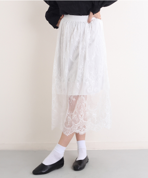 MERLOT(メルロー)の「ペイズリー柄レースシースルースカート4942(スカート・レディース・ブラック/ホワイト・FREE)」の2枚目の写真