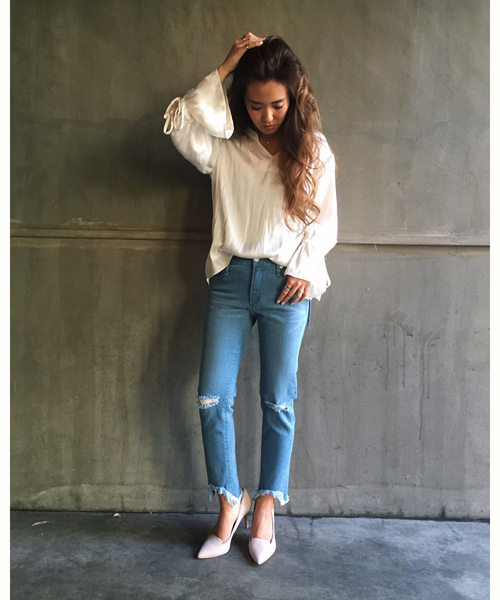 UNRELISH（アンレリッシュ）の「サテン袖リボンブラウス（シャツ/ブラウス・レディース・ピンク/アイボリー/ブラック・MEDIUM）」の7枚目の写真