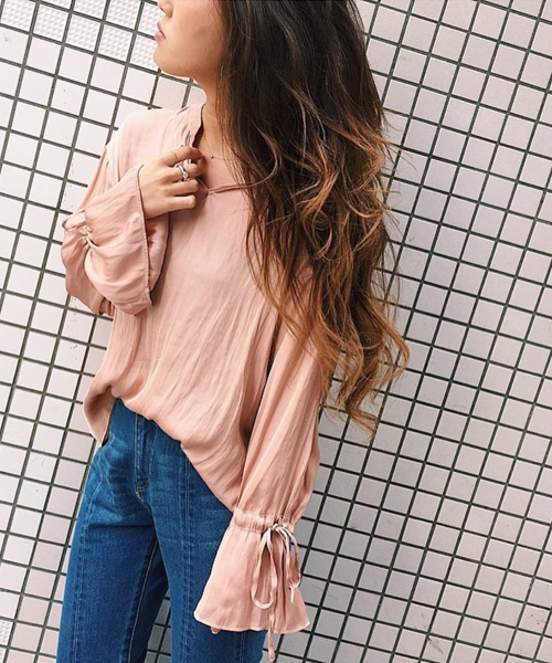 UNRELISH（アンレリッシュ）の「サテン袖リボンブラウス（シャツ/ブラウス・レディース・ピンク/アイボリー/ブラック・MEDIUM）」の15枚目の写真