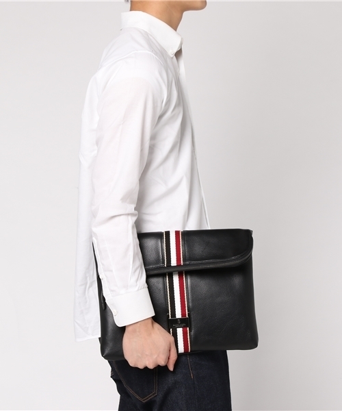BLACK LABEL CRESTBRIDGE（ブラックレーベル・クレストブリッジ）の「レザーストライプクラッチ（クラッチバッグ・メンズ・ブラック・X）」の8枚目の写真