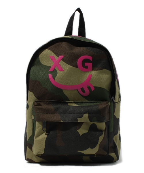 X-girl Stages（エックスガールステージス）の「SMILEY BACKPACK (M)（バックパック/リュック・キッズ・カモフラージュ/パープル・MEDIUM）」の2枚目の写真