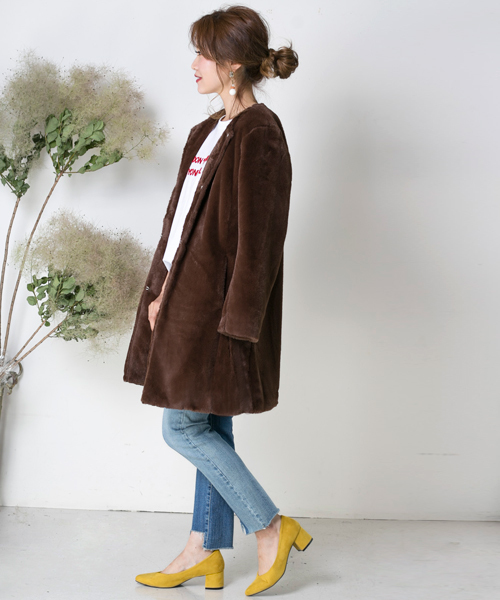 Bab Bou Jeloud（バブブージュルード）の「【WEB限定】エコファーノーカラーコート（ノーカラーコート・レディース・ブラウン/ベージュ/グレー/ブラック・FREE）」の13枚目の写真