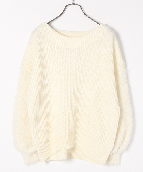 GLOBAL WORK(グローバルワーク)の「シャギースリーブプルオーバー/766300(ニット/セーター・レディース・ホワイト/ブラック/グレー/ライトグリーン/ベージュ・SMALL/MEDIUM/LARGE)」の2枚目の写真