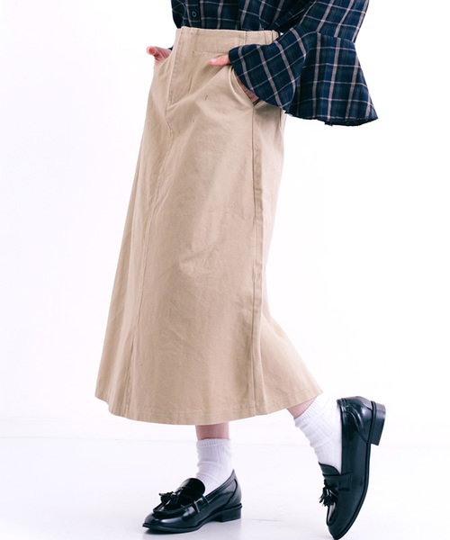 MERLOT(メルロー)の「コットンツイルハイウエストスカート1301(スカート・レディース・ブラック/ベージュ/ワイン/カーキ・FREE)」の3枚目の写真