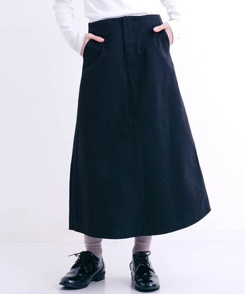 MERLOT(メルロー)の「コットンツイルハイウエストスカート1301(スカート・レディース・ブラック/ベージュ/ワイン/カーキ・FREE)」の2枚目の写真