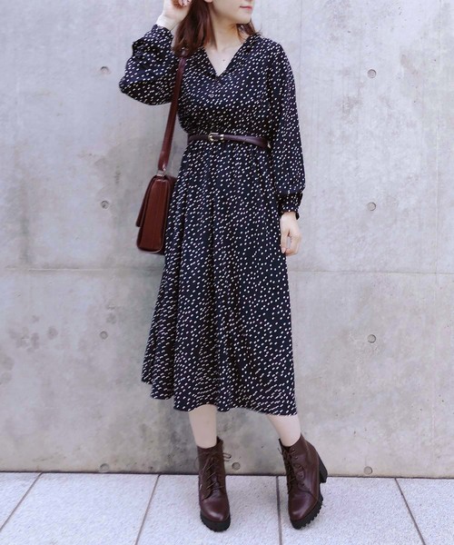 one after another NICE CLAUP（ワンアフターアナザーナイスクラップ）の「【ZOZO限定】開襟レトロアソートワンピース（ワンピース・レディース・ブラック系その他/ブラウン系その他/ドット・FREE）」の3枚目の写真