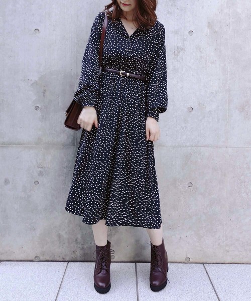 one after another NICE CLAUP（ワンアフターアナザーナイスクラップ）の「【ZOZO限定】開襟レトロアソートワンピース（ワンピース・レディース・ブラック系その他/ブラウン系その他/ドット・FREE）」の4枚目の写真