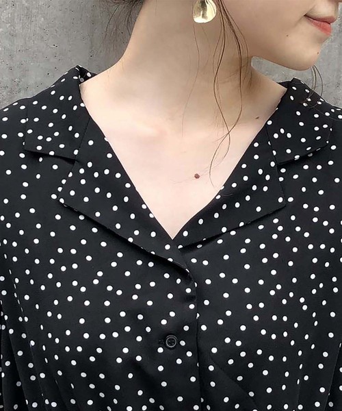 one after another NICE CLAUP（ワンアフターアナザーナイスクラップ）の「【ZOZO限定】開襟レトロアソートワンピース（ワンピース・レディース・ブラック系その他/ブラウン系その他/ドット・FREE）」の5枚目の写真