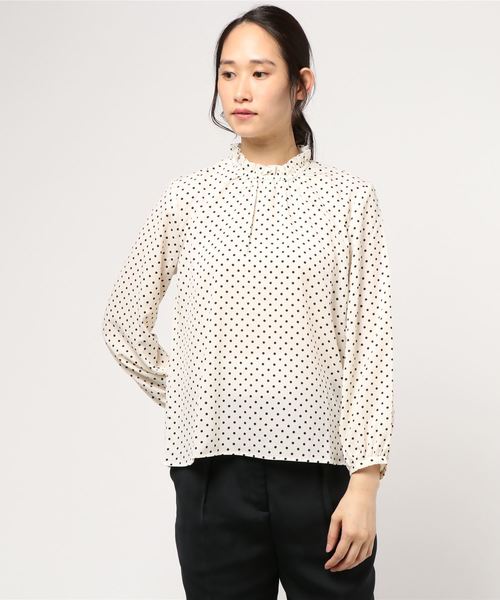 YECCA VECCA（イェッカヴェッカ）の「・フリルドットハイネックブラウス（シャツ/ブラウス・レディース・ホワイト/ブラック/キャメル・FREE）」の2枚目の写真