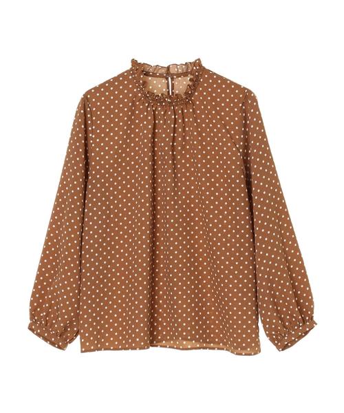 YECCA VECCA（イェッカヴェッカ）の「・フリルドットハイネックブラウス（シャツ/ブラウス・レディース・ホワイト/ブラック/キャメル・FREE）」の10枚目の写真