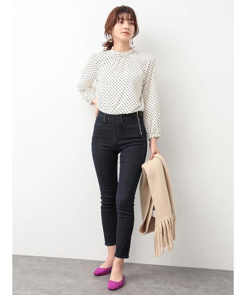 YECCA VECCA（イェッカヴェッカ）の「・フリルドットハイネックブラウス（シャツ/ブラウス・レディース・ホワイト/ブラック/キャメル・FREE）」の9枚目の写真