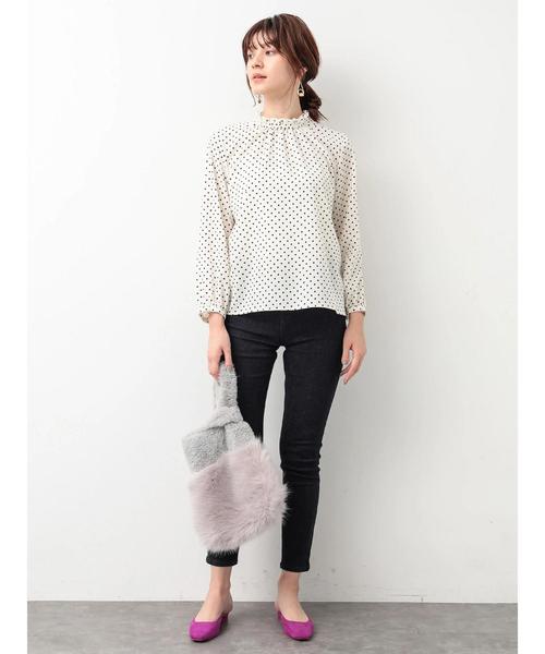 YECCA VECCA（イェッカヴェッカ）の「・フリルドットハイネックブラウス（シャツ/ブラウス・レディース・ホワイト/ブラック/キャメル・FREE）」の8枚目の写真