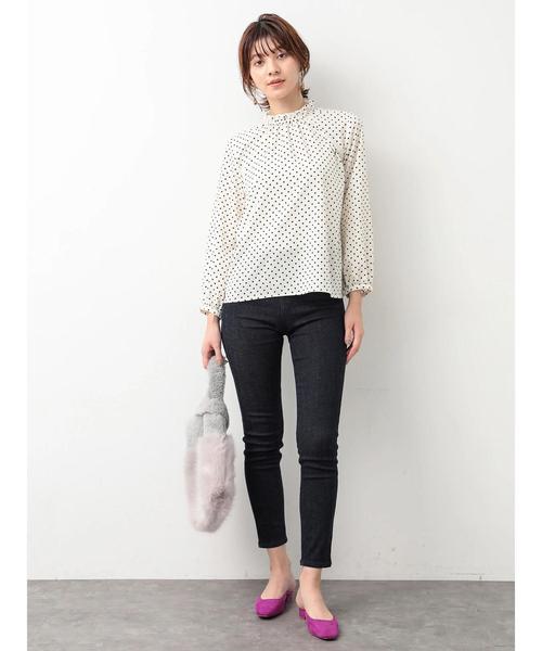 YECCA VECCA（イェッカヴェッカ）の「・フリルドットハイネックブラウス（シャツ/ブラウス・レディース・ホワイト/ブラック/キャメル・FREE）」の7枚目の写真