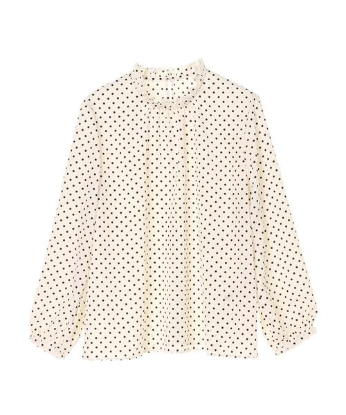 YECCA VECCA（イェッカヴェッカ）の「・フリルドットハイネックブラウス（シャツ/ブラウス・レディース・ホワイト/ブラック/キャメル・FREE）」の4枚目の写真