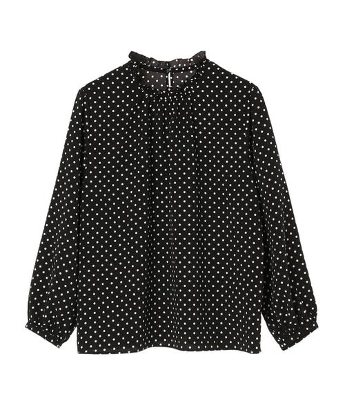 YECCA VECCA（イェッカヴェッカ）の「・フリルドットハイネックブラウス（シャツ/ブラウス・レディース・ホワイト/ブラック/キャメル・FREE）」の5枚目の写真