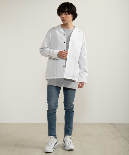 WEGO（ウィゴー）の「WEGO/ストレッチブロード開襟シャツ（シャツ/ブラウス・メンズ・ホワイト/ブラック/ネイビー/カーキ・SMALL/MEDIUM/LARGE）」の7枚目の写真