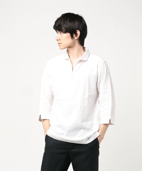 Burner（バーナー）の「【06 BURNER SELECT】綿麻ストレッチ7分袖カプリシャツ（シャツ/ブラウス・メンズ・ブルー/ブラック/ブルー系その他/オレンジ系その他/グレー系その他/ホワイト/ピンク系その他・LL/M/L）」の2枚目の写真