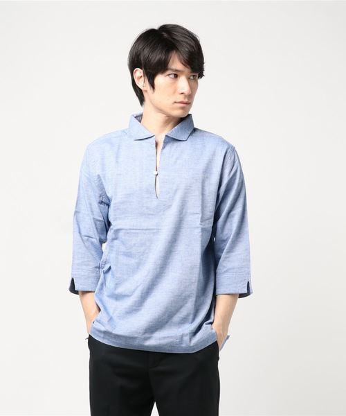 Burner（バーナー）の「【06 BURNER SELECT】綿麻ストレッチ7分袖カプリシャツ（シャツ/ブラウス・メンズ・ブルー/ブラック/ブルー系その他/オレンジ系その他/グレー系その他/ホワイト/ピンク系その他・LL/M/L）」の4枚目の写真