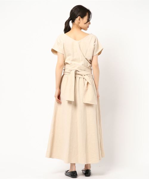 DouDou（ドゥドゥ）の「リネンカシュクールワンピース（ワンピース・レディース・ベージュ/レッド/グリーン・FREE）」の5枚目の写真