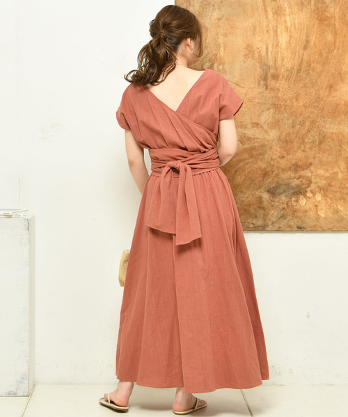 DouDou（ドゥドゥ）の「リネンカシュクールワンピース（ワンピース・レディース・ベージュ/レッド/グリーン・FREE）」の21枚目の写真