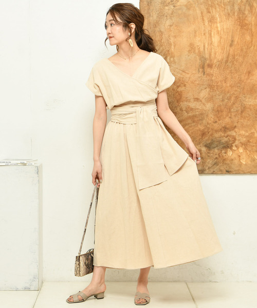 DouDou（ドゥドゥ）の「リネンカシュクールワンピース（ワンピース・レディース・ベージュ/レッド/グリーン・FREE）」の19枚目の写真